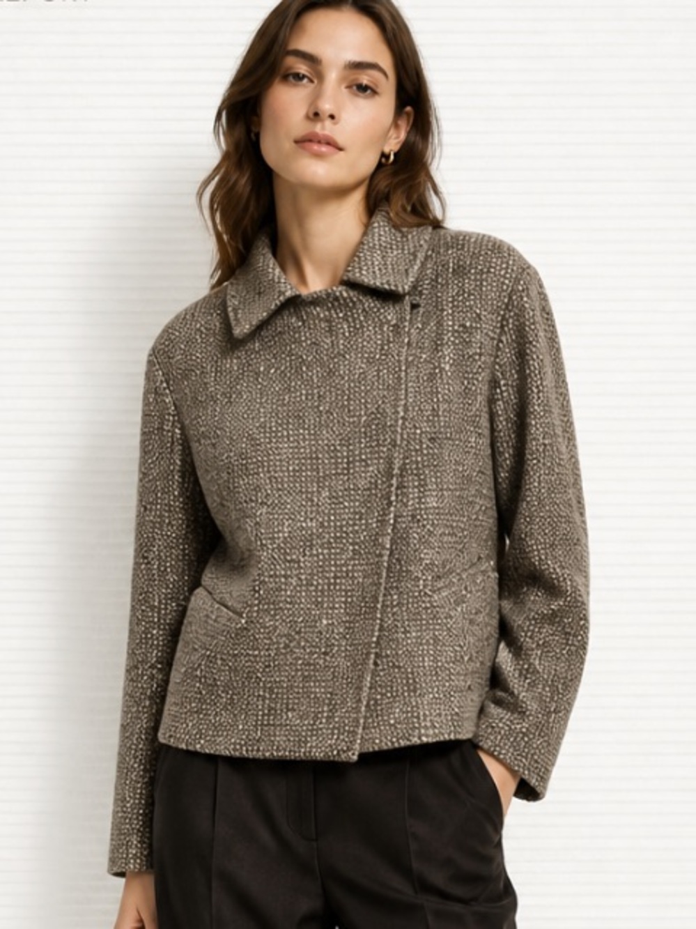 TALBOTS Tweed Jacket Coat Collar Zip Gray Plus NWT $189 MSRP